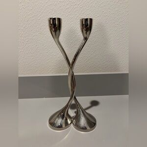 Red Envelope Silver Polished Chrome Set of 2 Twist Candle Holders 10" Tall